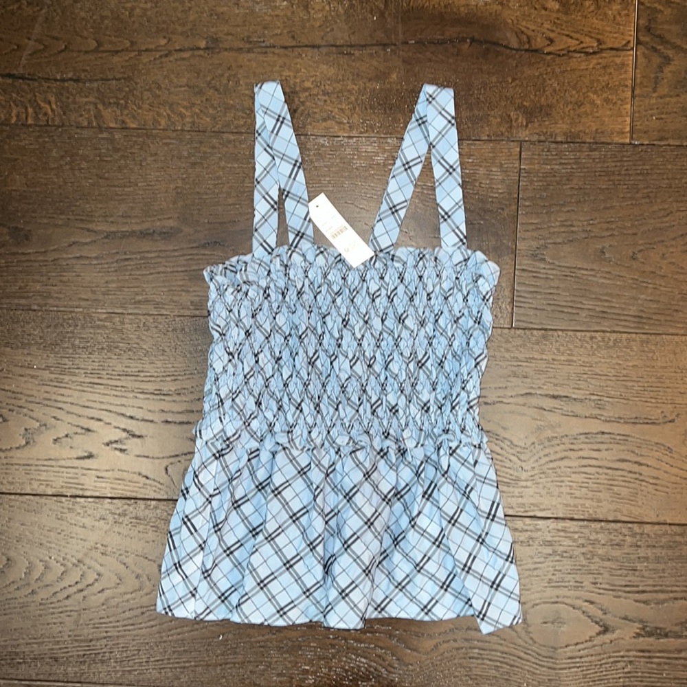 NWT! J.Crew Smocked Tank Top in Textured Plaid - Small - Picture 2 of 5
